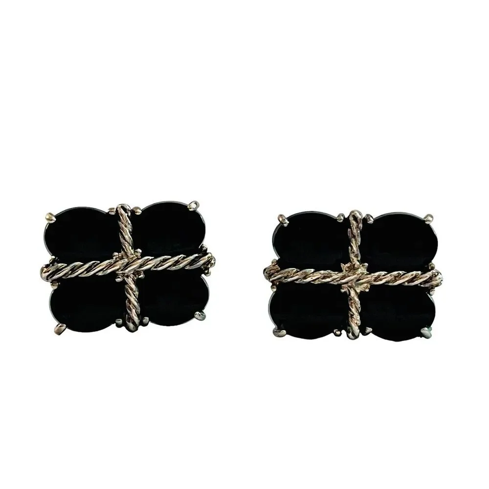 Vintage DaVinci‎ Sterling Silver Onyx Cufflinks